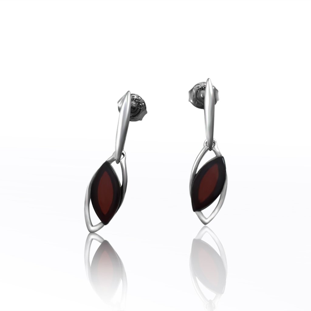 Cherry Color Baltic Amber Small Dangle Earrings